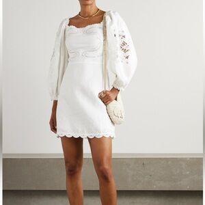 FARM RIO White Scalloped Broderie Anglaise Linen Mini Dress
